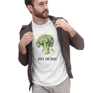 New Hand Printed Adult Large Rock the Broc Broccoli Veggie Short Sleeve T Shirt